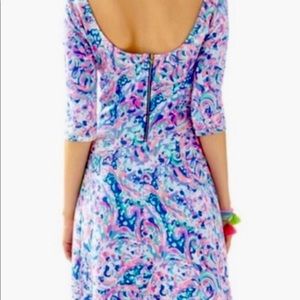 LILLY PULITZER multi-color zip back flattering fit & flare dress, M, EUC